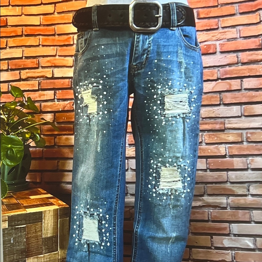 👖 Buena Vista Rhinestone & Pearl Jeans — Sz 8 (NWOT)